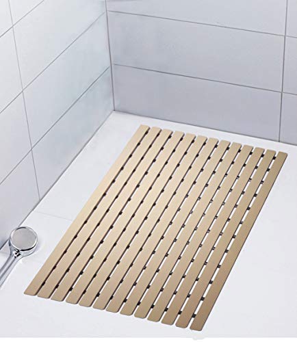 Eurotex Rectangular Shower Mat Non Slip for Bathroom, Anti Skid Bathtub Mat (Plastic Stripped- Rubber Base, 46cm x 61cm)- Beige - Image 1