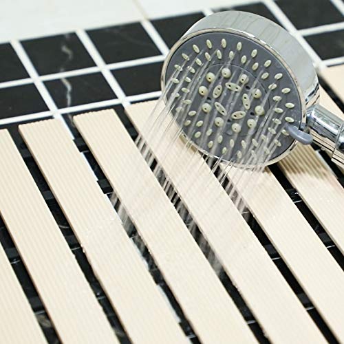 Eurotex Rectangular Shower Mat Non Slip for Bathroom, Anti Skid Bathtub Mat (Plastic Stripped- Rubber Base, 46cm x 61cm)- Beige - Image 2