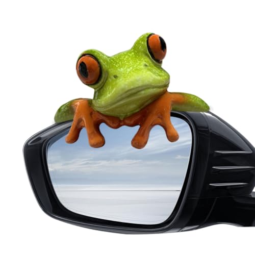 LHDOS Frog Car Rear View Mirror Ornament Personalized Frog Statue Funny Cute Car Dashboard Center Console Decoration Accessories Mini Frog Resin Craft for Desk Computer Monitor Front - Image 1