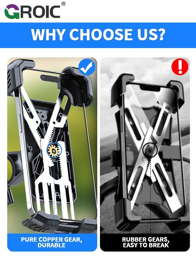 GROIC Black Bike Phone Holder, Motorcycle Mount – Bicycle Handlebar Cell Clamp, Scooter Clip for iPhone, Galaxy，and 4.7" - 6.8" Smartphones  - Image 3