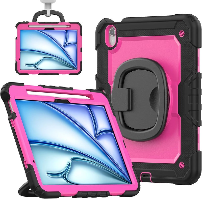 YUANSHXM-Case for iPad Air 11-inch (M2, 2024 Release), 3 Layers Upgraded All-Inclusive Protection Case with 360 Rotating Multi Functional Handle Ring & Stand & Shoulder Strap (E) - Image 1