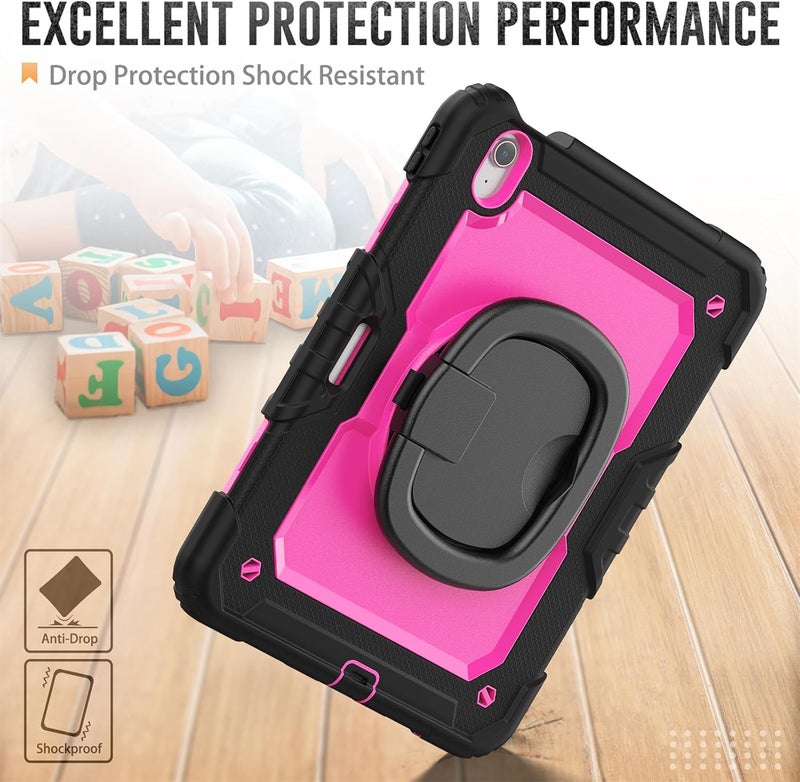 YUANSHXM-Case for iPad Air 11-inch (M2, 2024 Release), 3 Layers Upgraded All-Inclusive Protection Case with 360 Rotating Multi Functional Handle Ring & Stand & Shoulder Strap (E) - Image 2