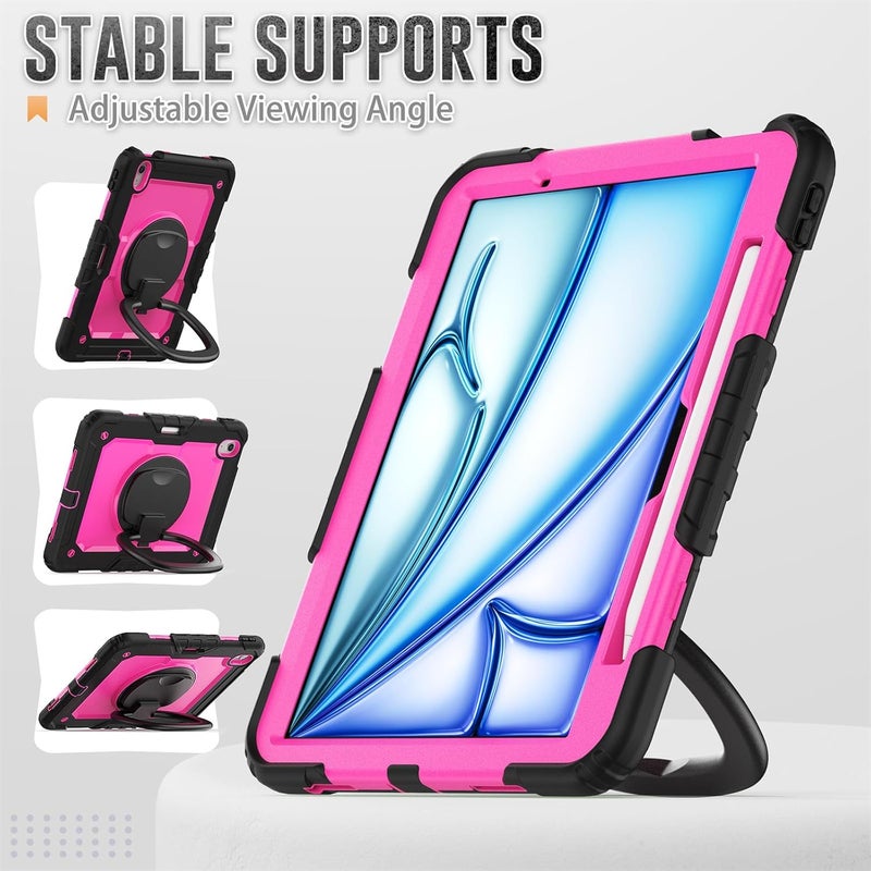 YUANSHXM-Case for iPad Air 11-inch (M2, 2024 Release), 3 Layers Upgraded All-Inclusive Protection Case with 360 Rotating Multi Functional Handle Ring & Stand & Shoulder Strap (E) - Image 5