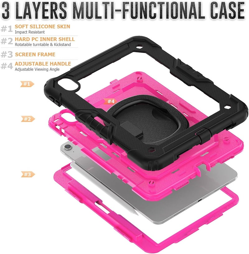 YUANSHXM-Case for iPad Air 11-inch (M2, 2024 Release), 3 Layers Upgraded All-Inclusive Protection Case with 360 Rotating Multi Functional Handle Ring & Stand & Shoulder Strap (E) - Image 3