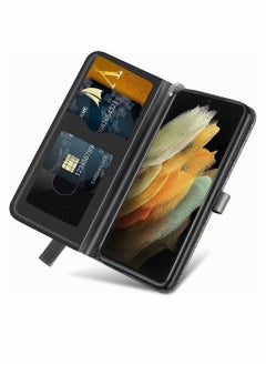 KASTWAVE Wallet Case for Samsung Galaxy S21 Ultra, Embossed Tree Premium PU Leather [Folio Flip][Kickstand][Card Slots][Wrist Strap][6.8 inches] Cover for Samsung S21 Ultra, Shockproof PC & TPU Bumper (Black)  - Image 5