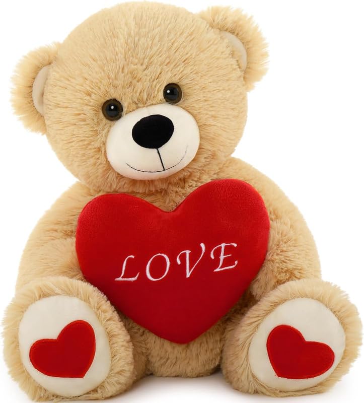 RVA Soft Toys Teddy Bear with Red Heart for Girl Valentine's Day Bear Stuffed Animal Plush Toy Lovable and Huggable Gift for Birthdays & Special Occasions (Brown) (Size 14 Inch) - Image 1