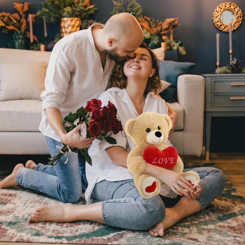 RVA Soft Toys Teddy Bear with Red Heart for Girl Valentine's Day Bear Stuffed Animal Plush Toy Lovable and Huggable Gift for Birthdays & Special Occasions (Brown) (Size 14 Inch) - Image 4