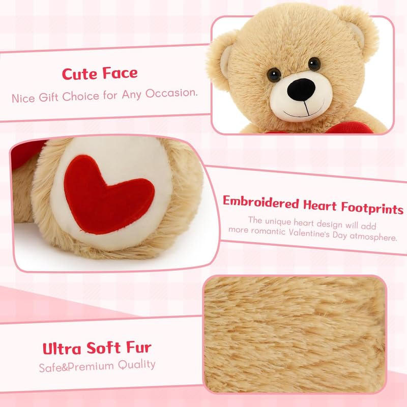 RVA Soft Toys Teddy Bear with Red Heart for Girl Valentine's Day Bear Stuffed Animal Plush Toy Lovable and Huggable Gift for Birthdays & Special Occasions (Brown) (Size 14 Inch) - Image 5