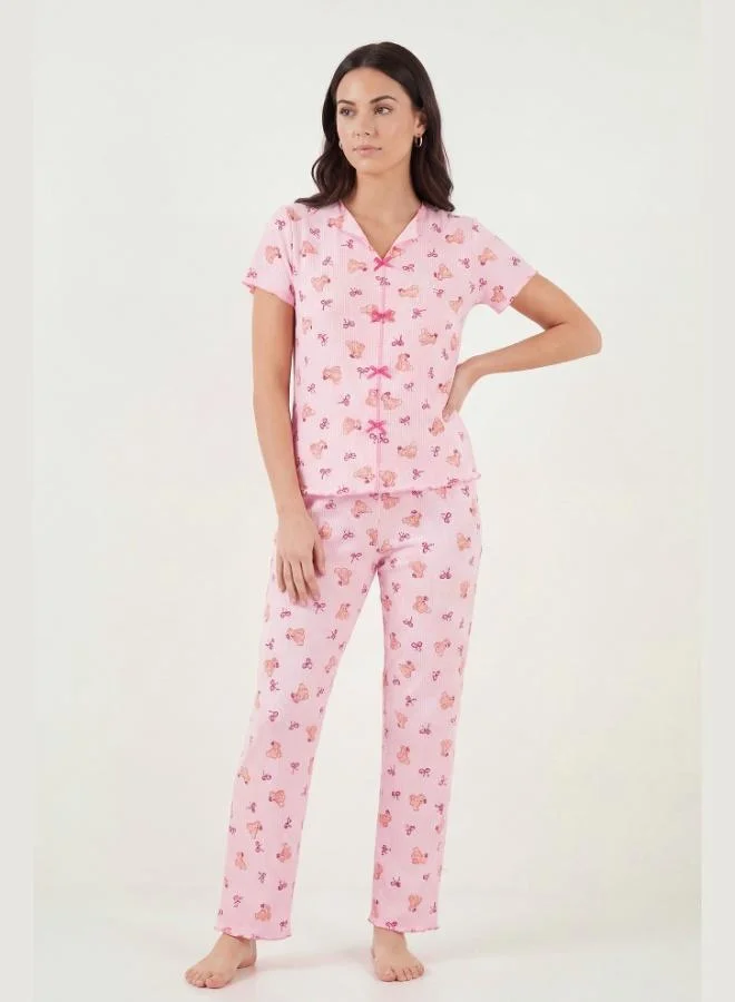 ليلا Lela Regular Fit Patterned V-Neck Short-Sleeve Pajama Set Women's PAJAMA SET 65770836