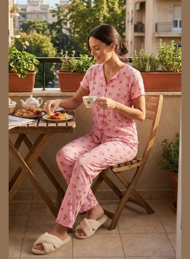 ليلا Lela Regular Fit Patterned V-Neck Short-Sleeve Pajama Set Women's PAJAMA SET 65770836