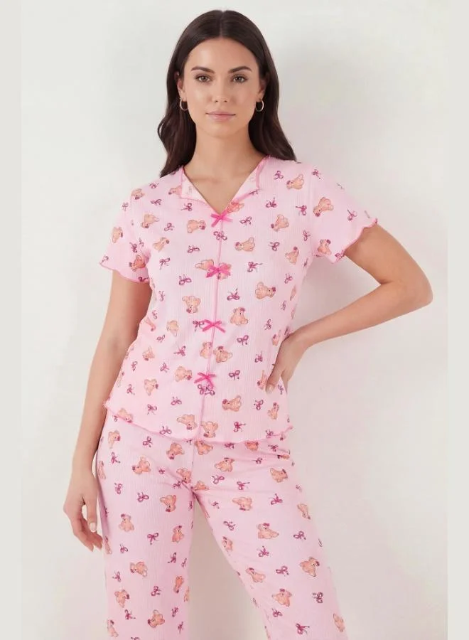 Lela  Lela Regular Fit Patterned V-Neck Short-Sleeve Pajama Set Women's PAJAMA SET 65770836 for Women | Best Price UAE