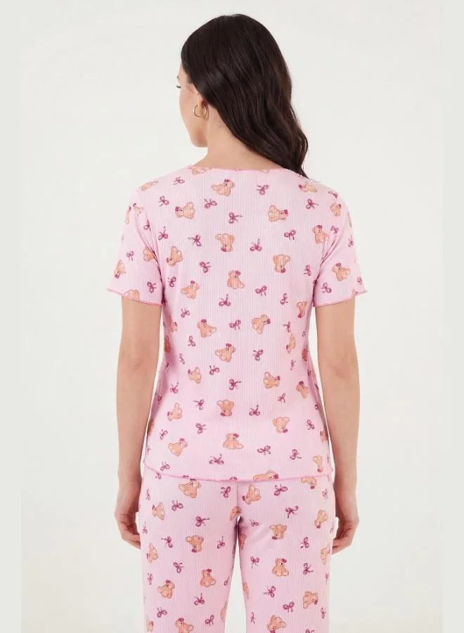 Lela  Lela Regular Fit Patterned V-Neck Short-Sleeve Pajama Set Women's PAJAMA SET 65770836 for Women | Best Price UAE