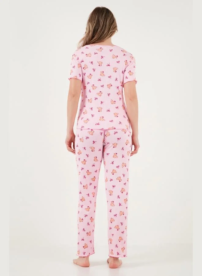 Lela  Lela Regular Fit Patterned V-Neck Short-Sleeve Pajama Set Women's PAJAMA SET 65770836 for Women | Best Price UAE