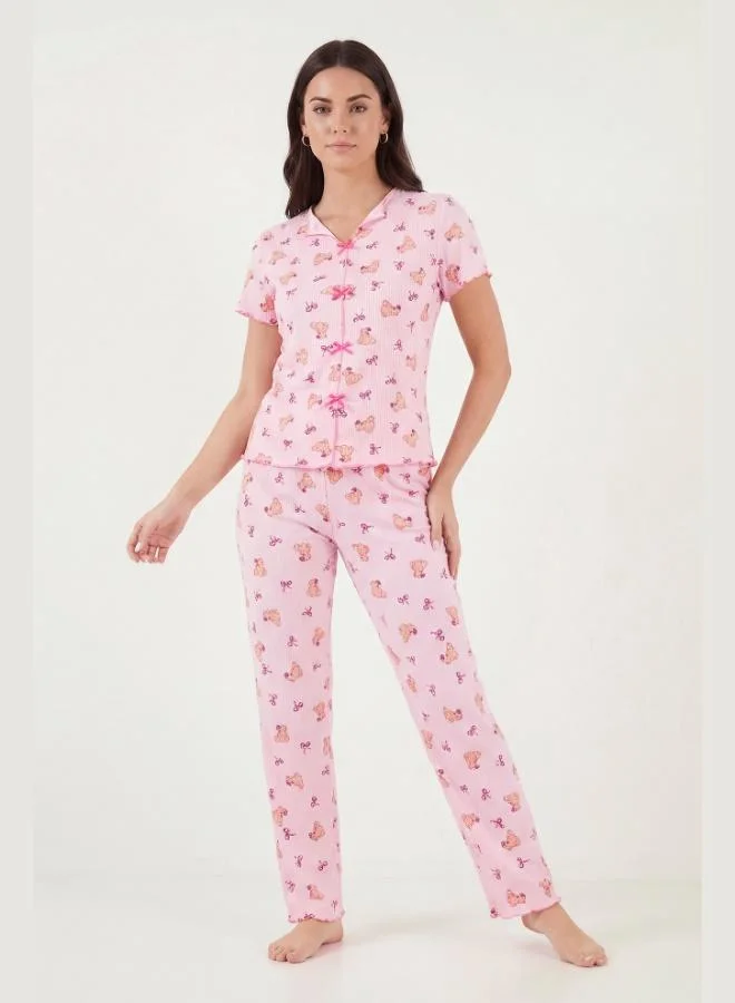 Lela  Lela Regular Fit Patterned V-Neck Short-Sleeve Pajama Set Women's PAJAMA SET 65770836 for Women | Best Price UAE