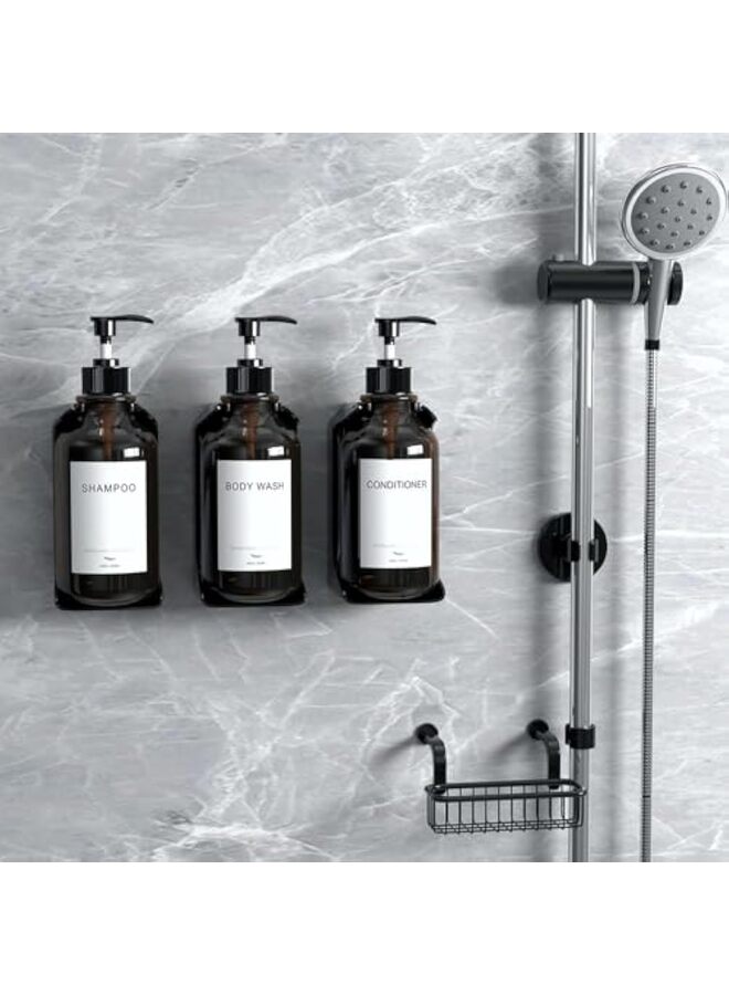 موزع شامبو وبلسم، 3 قطع، موزع صابون استحمام، يُثبت على الحائط، 16.9 أونصة، بني اللون - Image 3