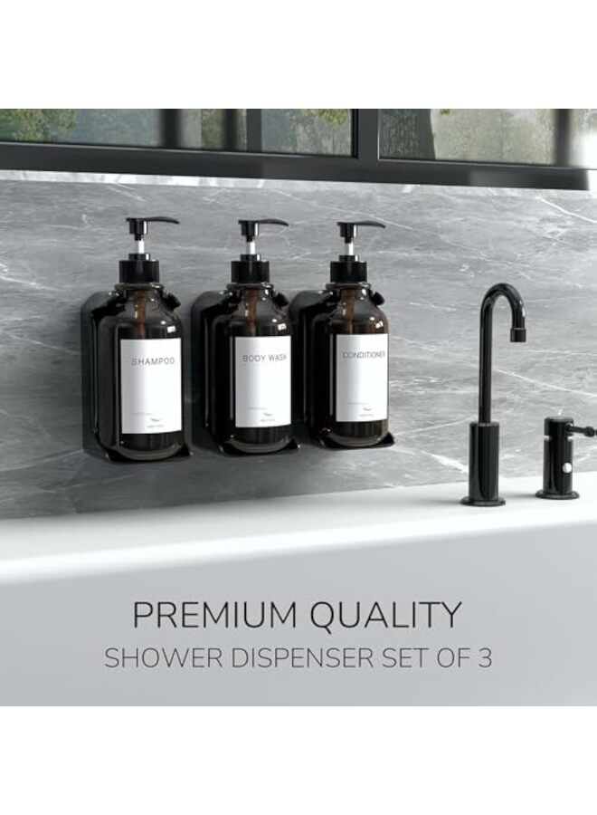موزع شامبو وبلسم، 3 قطع، موزع صابون استحمام، يُثبت على الحائط، 16.9 أونصة، بني اللون - Image 4