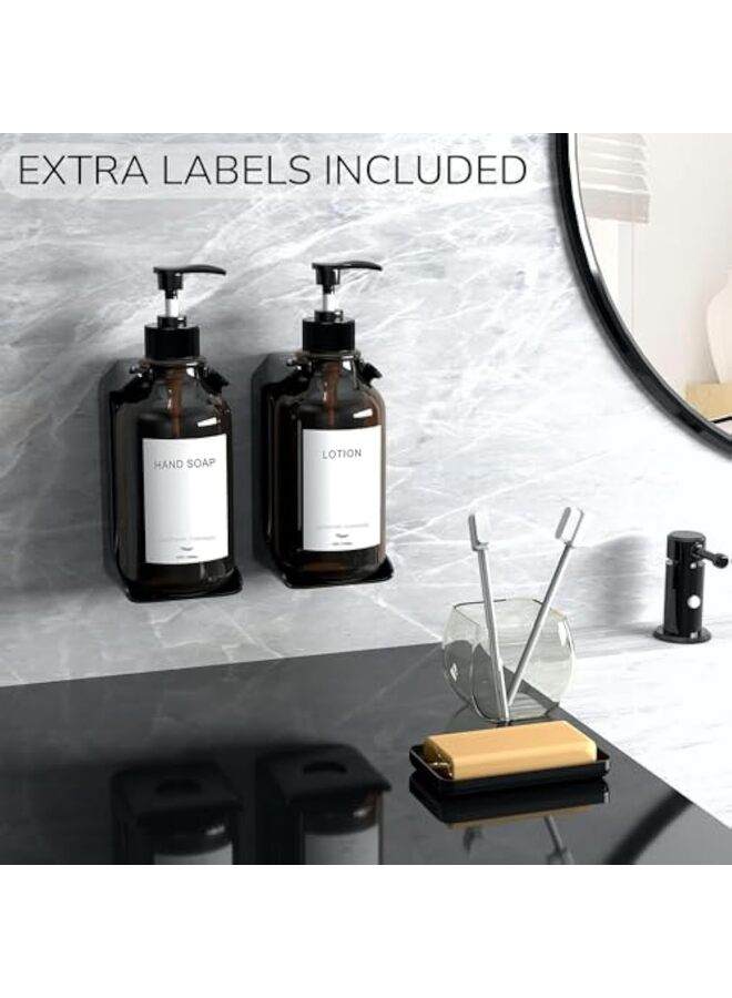 موزع شامبو وبلسم، 3 قطع، موزع صابون استحمام، يُثبت على الحائط، 16.9 أونصة، بني اللون - Image 2