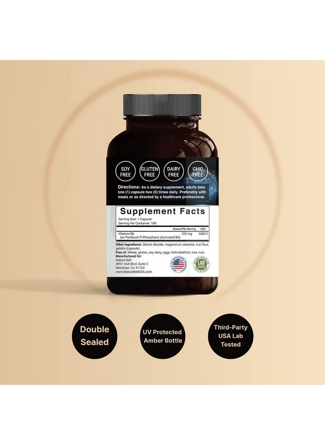 NatureBell - P5P Vitamin As Pyridoxal 5 Phosphate 100Mg 180 Capsules Activated P5P Vitamin B6 Supplements Support Brain Health & Memory Function No Gmos - Image 1