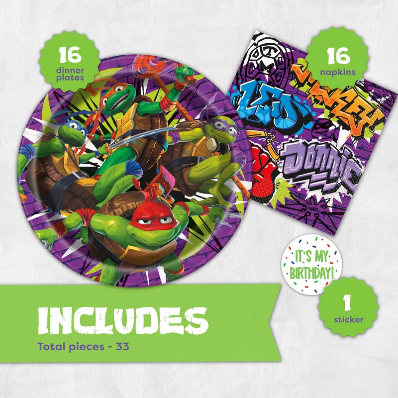 Unique Teenage Mutant Ninja Turtle Party Decorations | 16 Plates & 16 Napkins | Officially Licensed | NInja Turtle Birthday Party Supplies | TMNT Mutant Mayhem Movie - Image 2