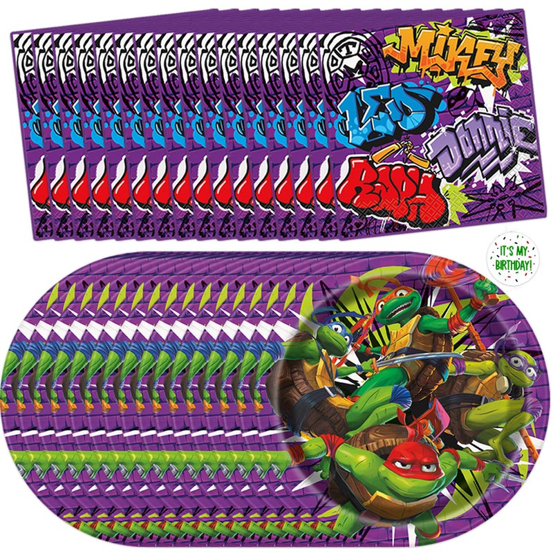Unique Teenage Mutant Ninja Turtle Party Decorations | 16 Plates & 16 Napkins | Officially Licensed | NInja Turtle Birthday Party Supplies | TMNT Mutant Mayhem Movie - Image 1