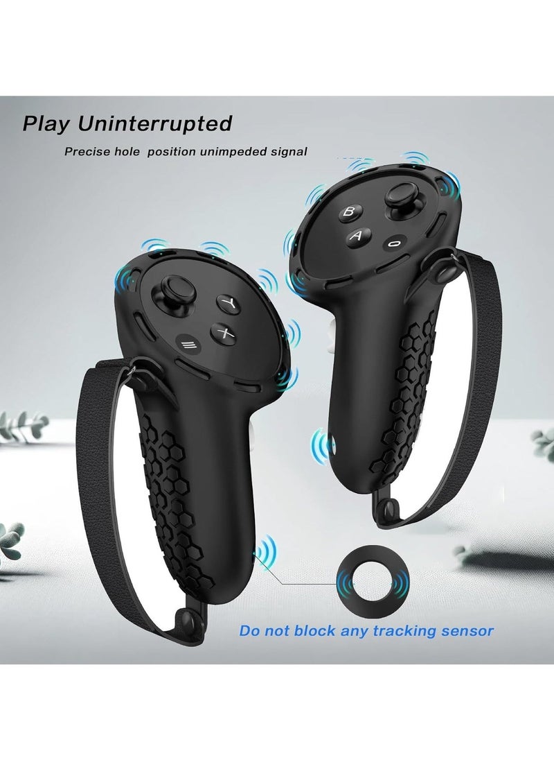 Controller Grips for Oculus Quest 3,Comfortable PU Leather Silicone Cover with Controller Hand Straps, 2Pcs Joystick Protection,Precise Hole Positions for Meta Quest 3 Accessories (Black) - Image 2