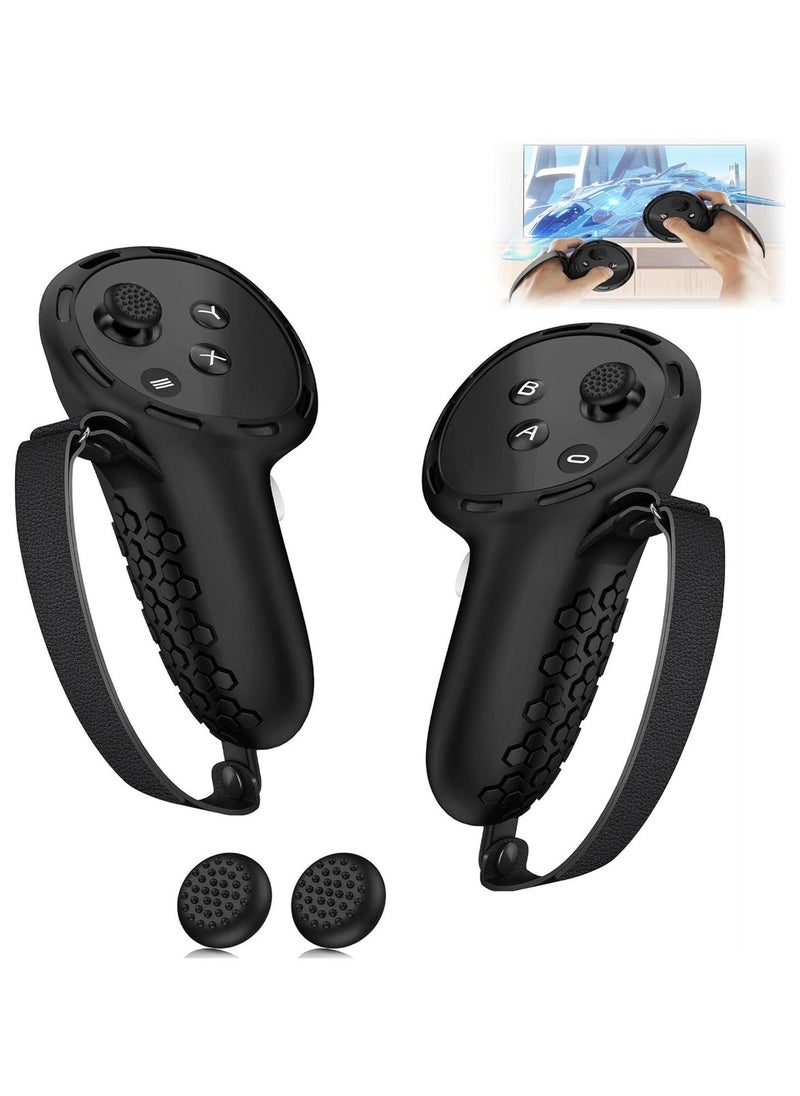 Controller Grips for Oculus Quest 3,Comfortable PU Leather Silicone Cover with Controller Hand Straps, 2Pcs Joystick Protection,Precise Hole Positions for Meta Quest 3 Accessories (Black) - Image 1
