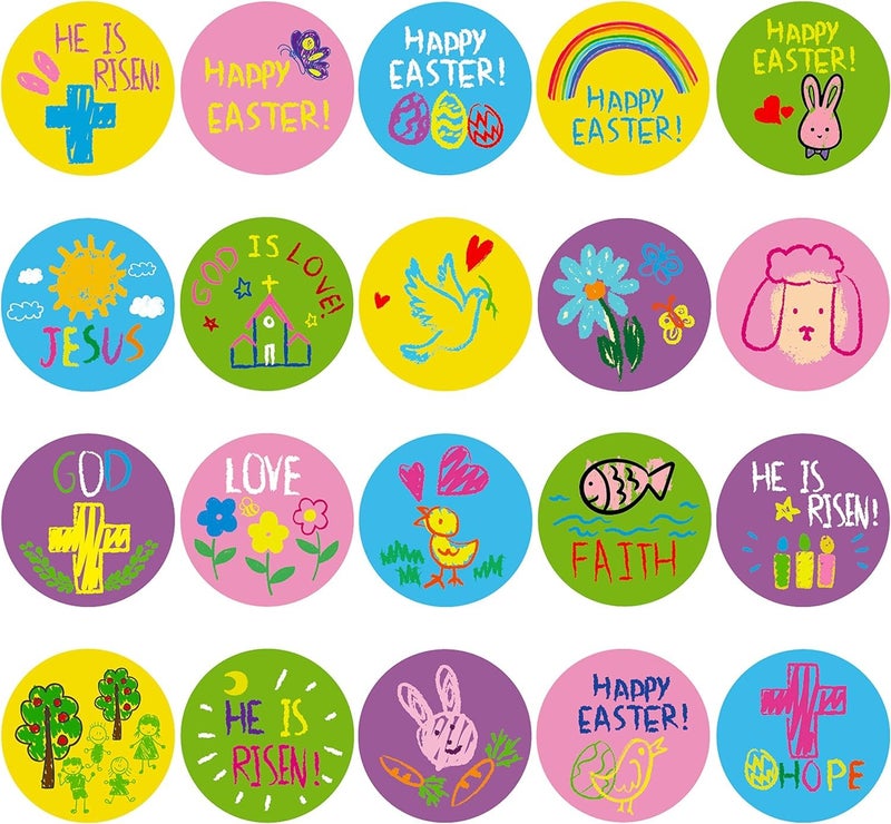 Haooryx Easter Religious Kids Stickers  600Pcs Bible Cartoon Catholic Child Drawn Christian SelfAdhesive Gift Wraping Stickers Giftwrap Jesus He is Risen Hello Spring Scripture Faith Sunday School