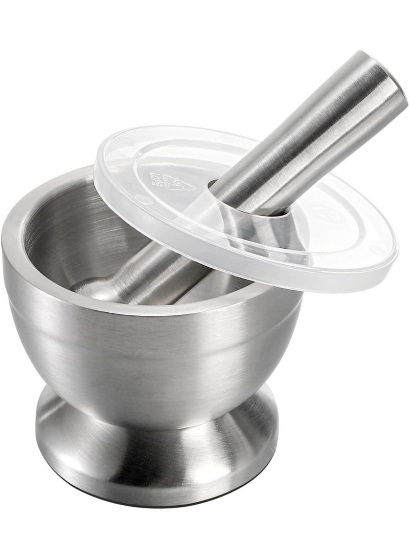 Mortar and Pestle Sets 18/8 Brushed Stainless Steel Spice Grinder Pill Crusher Molcajete Herb Bowl - Image 1