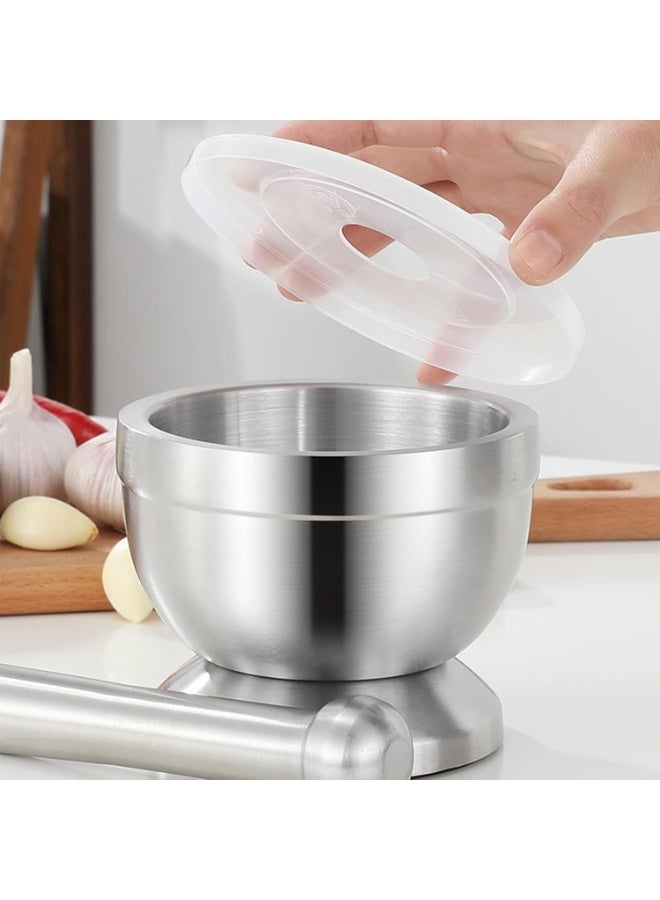 Mortar and Pestle Sets 18/8 Brushed Stainless Steel Spice Grinder Pill Crusher Molcajete Herb Bowl - Image 3