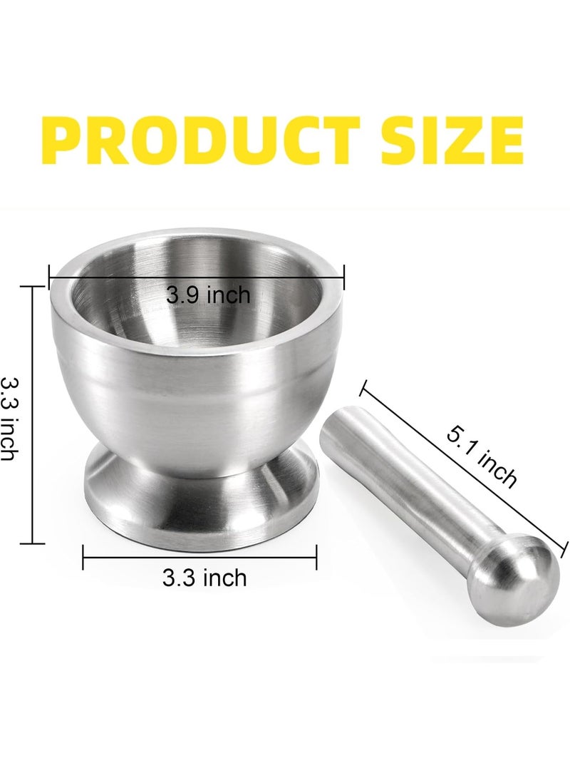 Mortar and Pestle Sets 18/8 Brushed Stainless Steel Spice Grinder Pill Crusher Molcajete Herb Bowl - Image 5