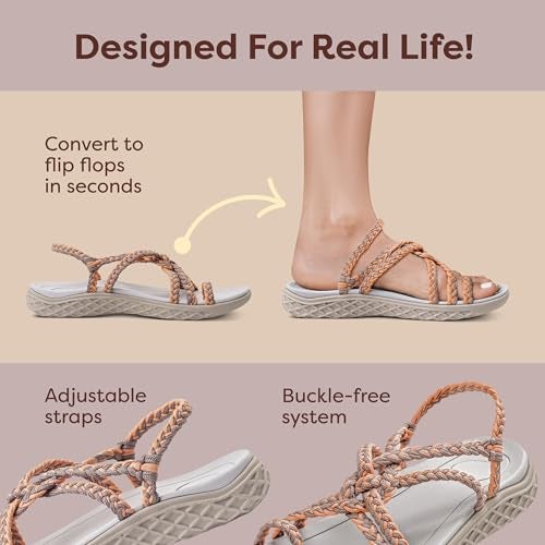 Plaka Explore Hiking Sandals for Women, Arch Support women's Walking Sandals with Adjustable Straps, Waterproof Strappy Sandals for Beach, poolside and Travel|Peach Brazilian Sand, size 9 - Image 4