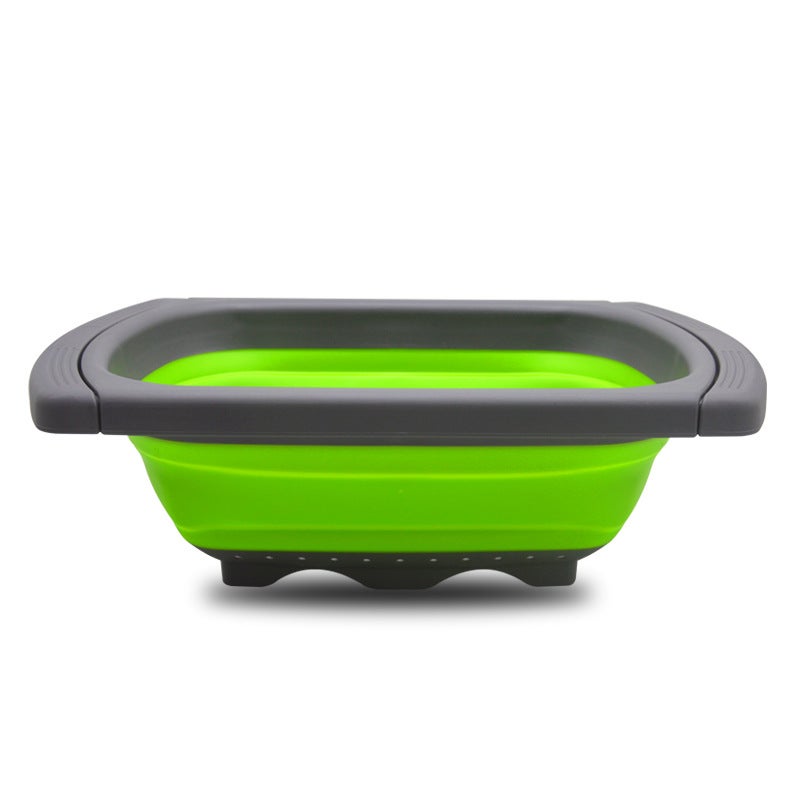 Rectangular Collapsible Draining Basket for Kitchen Green 