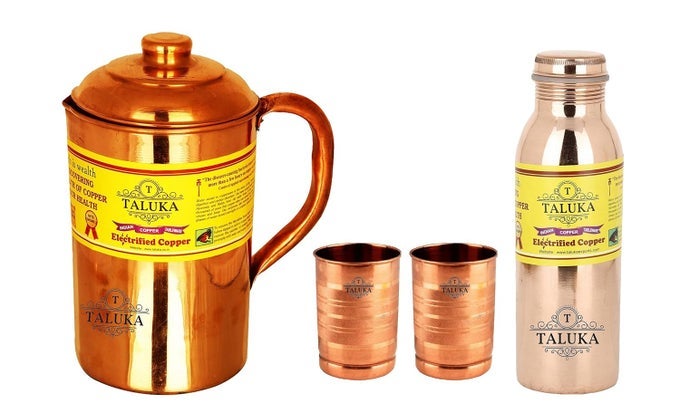 HANDMADE PLAIN COPPER JUG PITCHER 1500 ML WITH 2 COPPER GLASS CUP 1 LEAK PROOF JOINT FREE WATER BOTTLE STORAGE DRINKING HOME HOTEL RESTAURANT TABLEWARE