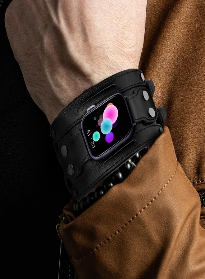 VIQIV Smart Watch Bracelet Bands Compatible with Apple Watch 42mm/44mm/45mm/49mm Smartwatch Straps for Iwatch Series Ultra/9/8/7/6/5/4/3/2/1/SE for Men Women, Handmade Genuine Leather Wristband - Image 2