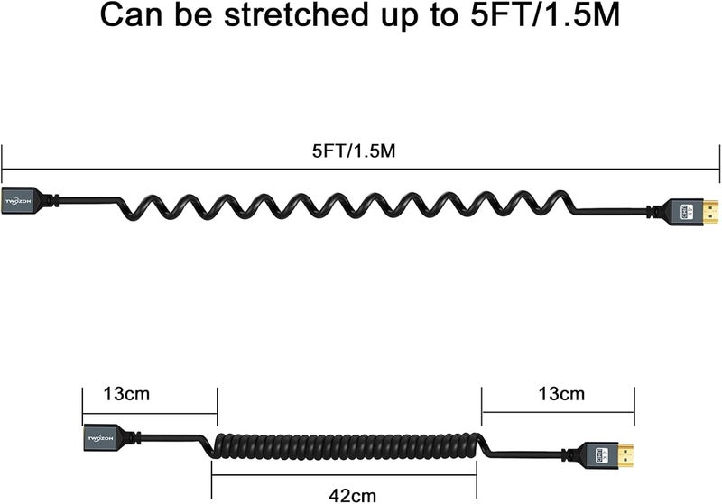 Twozoh HDMI to HDMI Adapter Coiled Cable, 4K Coiled HDMI Male to HDMI Female Cable, HDMI Extender Cable, Coiled HDMI Extension Cable Cord 2.0(Extend up to 1.5M/5FT) - Image 3