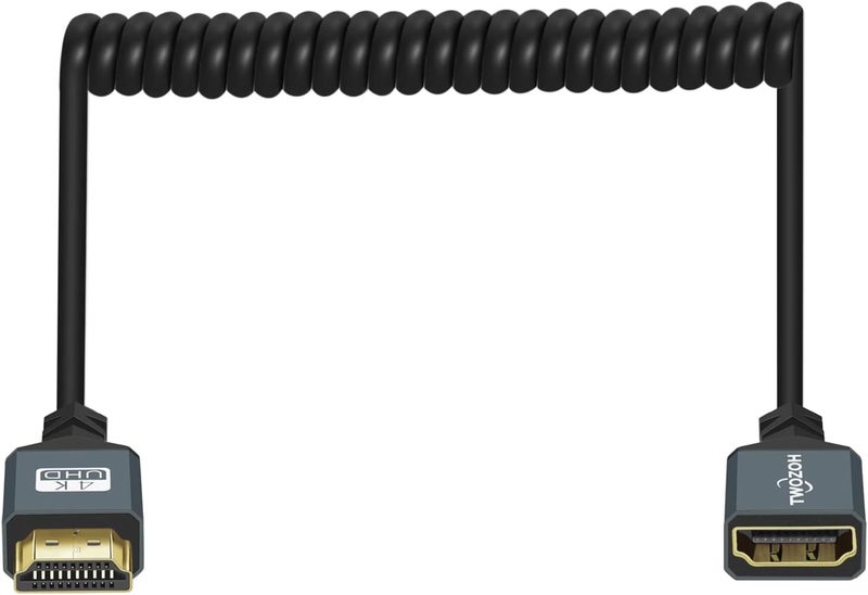 Twozoh HDMI to HDMI Adapter Coiled Cable, 4K Coiled HDMI Male to HDMI Female Cable, HDMI Extender Cable, Coiled HDMI Extension Cable Cord 2.0(Extend up to 1.5M/5FT) - Image 1