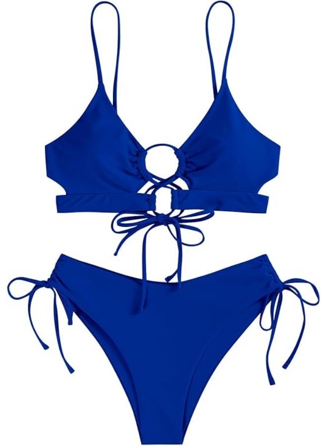 ZAFUL Women's Cheeky Bikini Set 2 Piece Sexy String High Cut Swimsuits Lace Up Tie Side Bathing Suits 2025 - Image 1