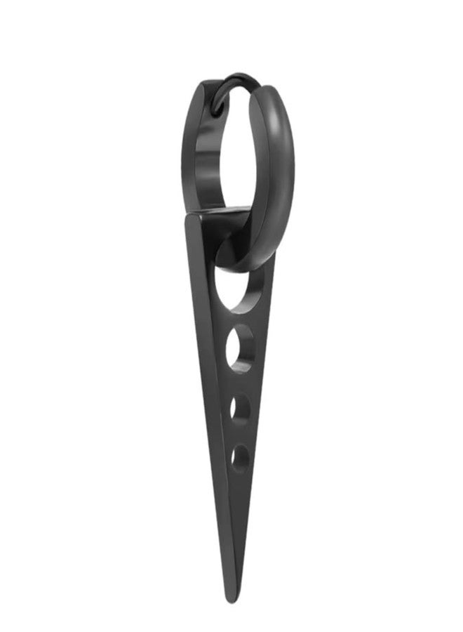 THE MEN THING SPIKE DROP BLACK- Pure Titanium Steel Ear Hoop Earrings for Men & Boys - Image 1