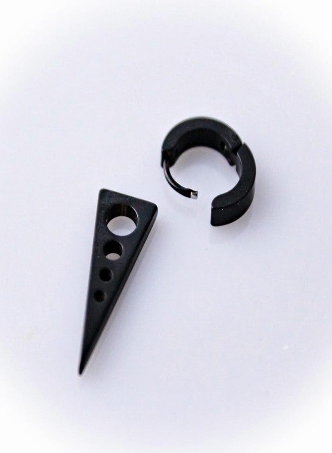 THE MEN THING SPIKE DROP BLACK- Pure Titanium Steel Ear Hoop Earrings for Men & Boys - Image 3