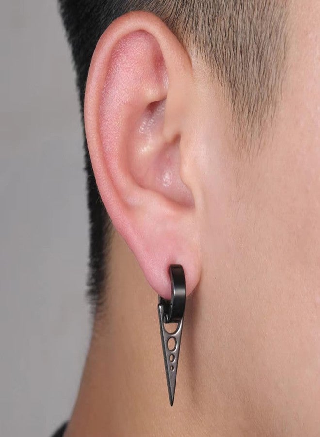THE MEN THING SPIKE DROP BLACK- Pure Titanium Steel Ear Hoop Earrings for Men & Boys - Image 2