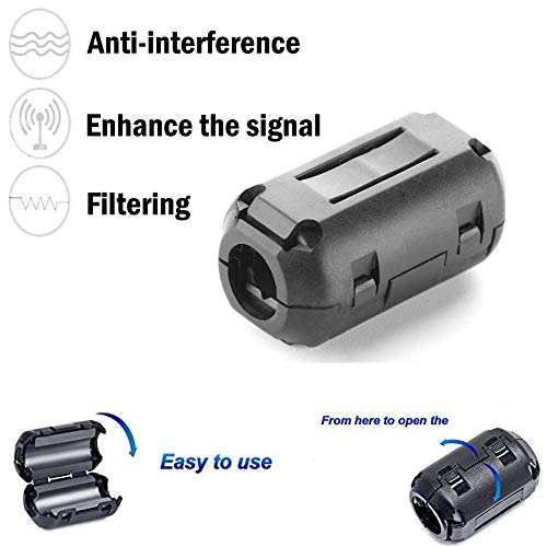 Tamicy 60 Pieces Clip-on Ferrite Ring Core RFI EMI Noise Suppressor Cable Clip for 3mm/ 5mm/ 7mm/ 9mm/ 13mm Diameter/Video Cable Power Cord (Black) - Image 4