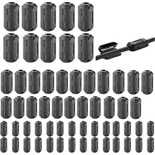 Tamicy 60 Pieces Clip-on Ferrite Ring Core RFI EMI Noise Suppressor Cable Clip for 3mm/ 5mm/ 7mm/ 9mm/ 13mm Diameter/Video Cable Power Cord (Black) - Image 1