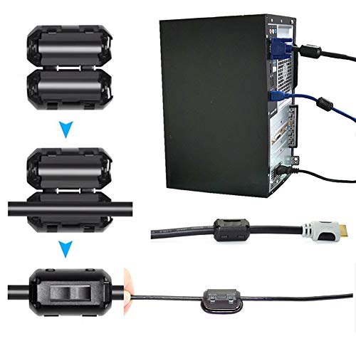 Tamicy 60 Pieces Clip-on Ferrite Ring Core RFI EMI Noise Suppressor Cable Clip for 3mm/ 5mm/ 7mm/ 9mm/ 13mm Diameter/Video Cable Power Cord (Black) - Image 5