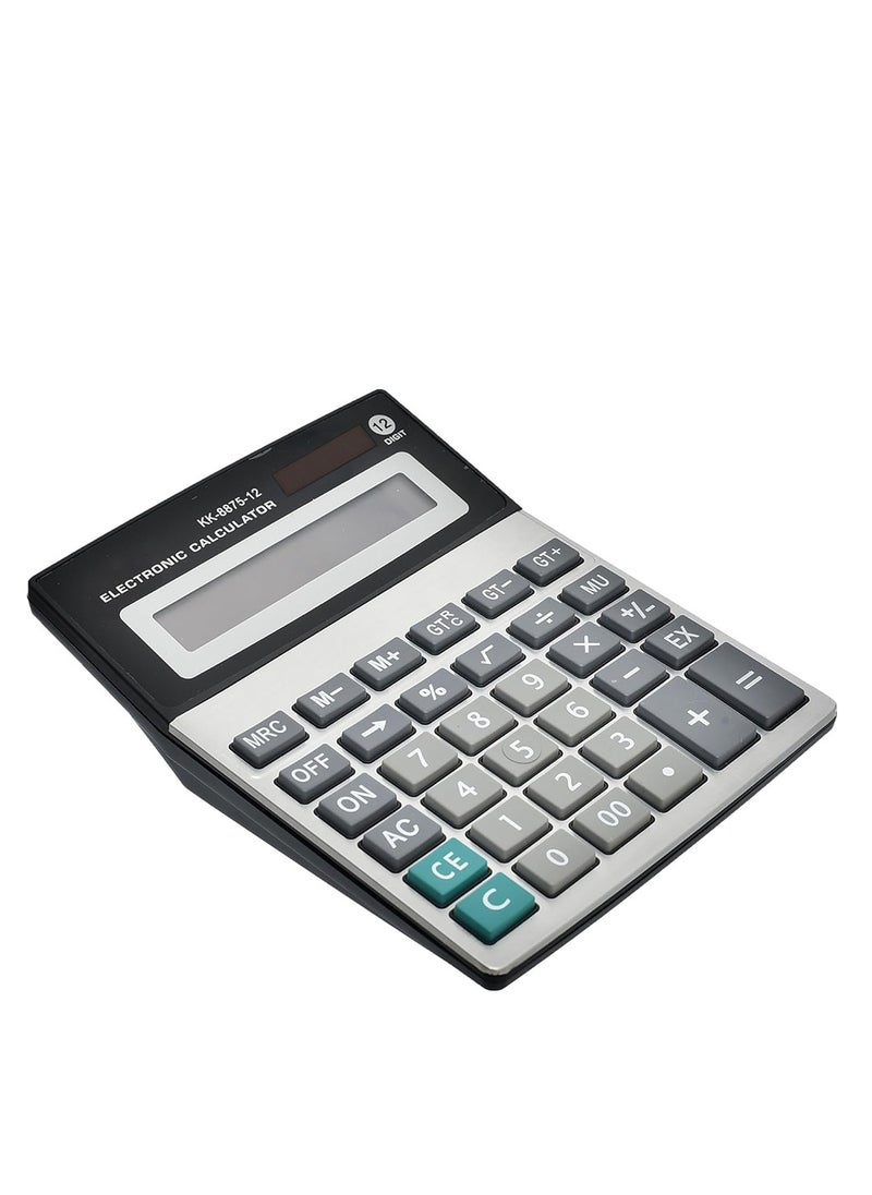 Electronic Calculator, for solving easy and complex mathematical operations KK-8875-12 , dual power, equipped with a large LCD screen and 12 Digits , for offices, accountants, and personal use at home or school