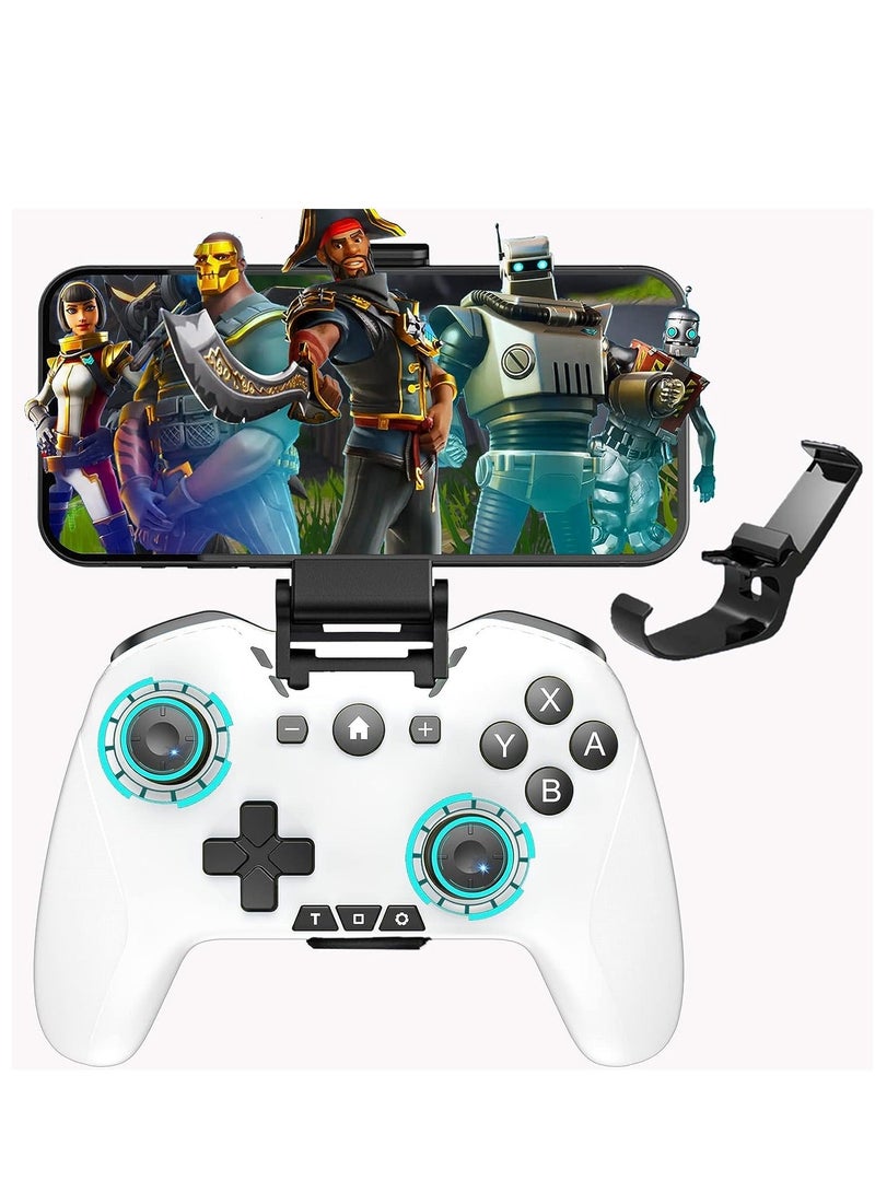 Bluetooth Controller for iPhone/Mobile Phone/Switch/Mac/iPad/Android/Laptop, Switch Pro Controller Gamepad Joystick for Apple Arcade MFi Games With Clip, Backbone and Trigger Keys, White&Black - Image 1