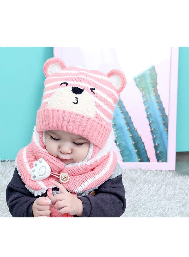 Excefore Winter Baby Hats, Cute Pink Toddler Winter Warm Scarf Hat, Neck Warmer Cute Knitted Hat, Baby Earflap Beanie Hat for Baby Girls 6-24 Months - Image 3