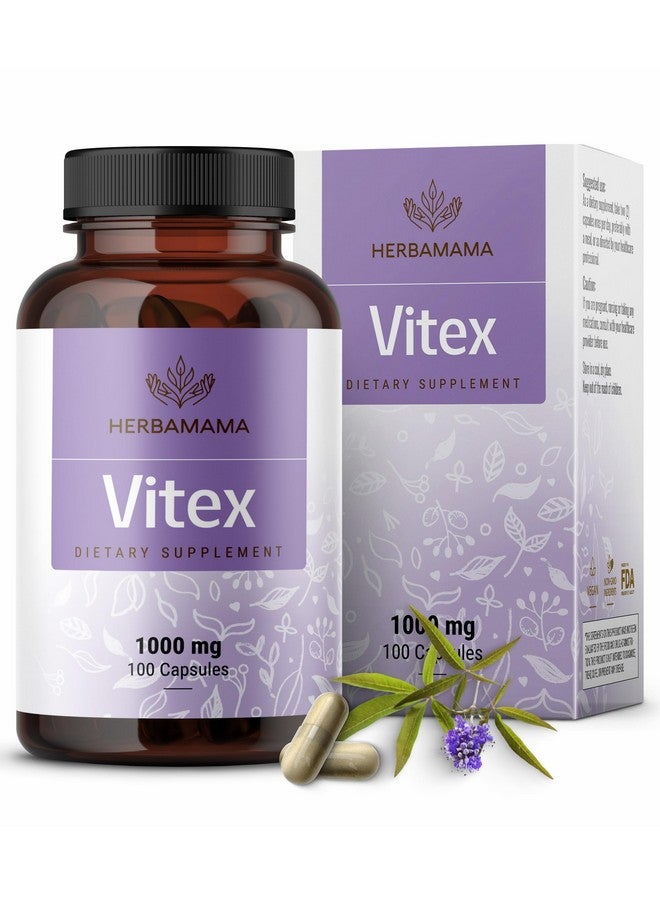 HERBAMAMA Vitex Fruit Capsules - 1000mg Chaste Tree Berry Powder for Women's Support - Vegan, Non-GMO Pure Vitex Chasteberry Supplement for Women, 100 Caps - Image 1