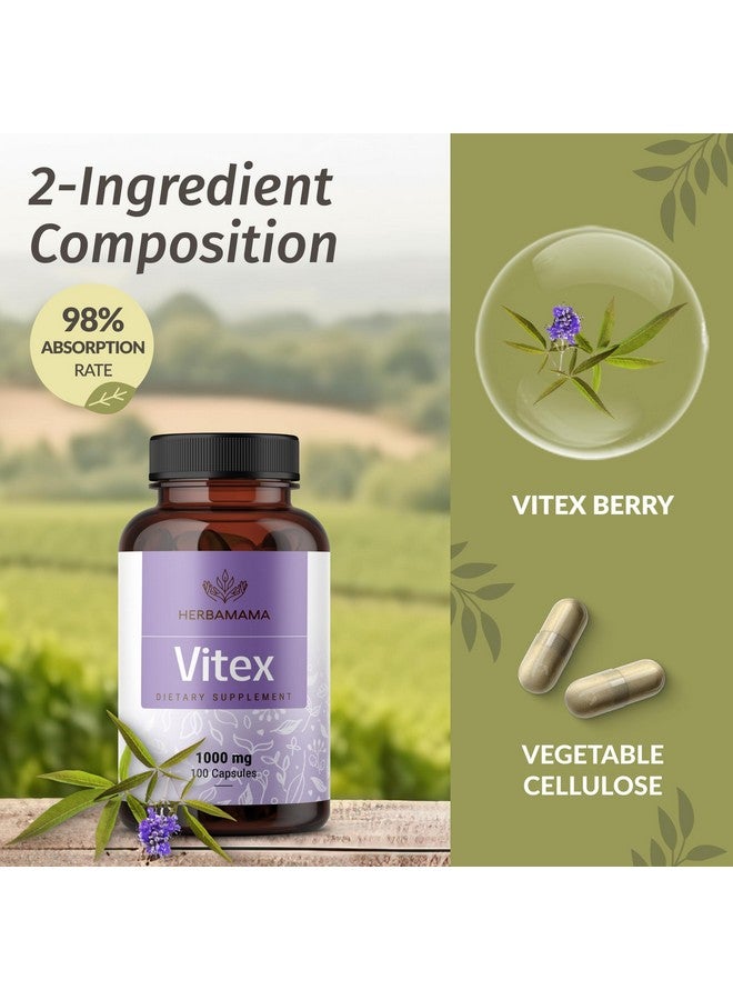 HERBAMAMA Vitex Fruit Capsules - 1000mg Chaste Tree Berry Powder for Women's Support - Vegan, Non-GMO Pure Vitex Chasteberry Supplement for Women, 100 Caps - Image 4