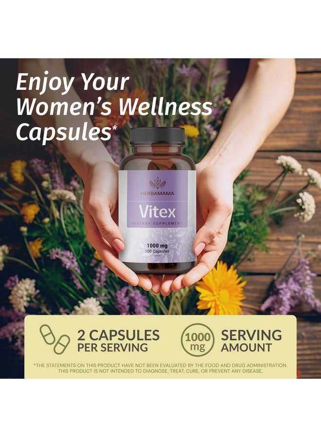 HERBAMAMA Vitex Fruit Capsules - 1000mg Chaste Tree Berry Powder for Women's Support - Vegan, Non-GMO Pure Vitex Chasteberry Supplement for Women, 100 Caps - Image 2