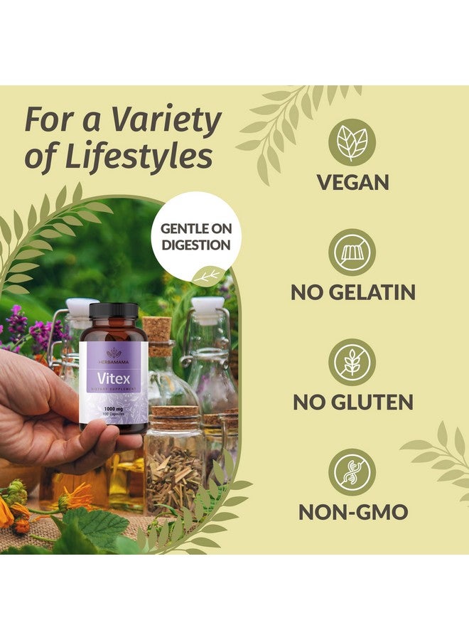 HERBAMAMA Vitex Fruit Capsules - 1000mg Chaste Tree Berry Powder for Women's Support - Vegan, Non-GMO Pure Vitex Chasteberry Supplement for Women, 100 Caps - Image 5